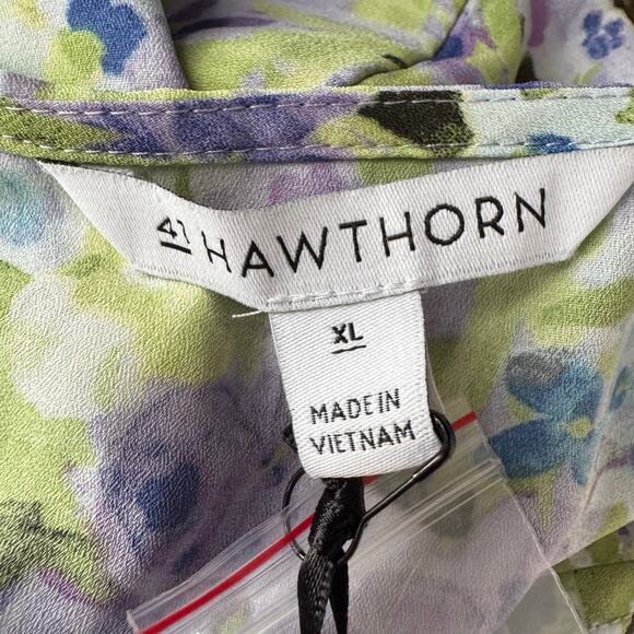 41 Hawthorn Floral Cap Sleeve Top XL NWT Multicolor Round Neck Pleated Blouse - Picture 8 of 8
